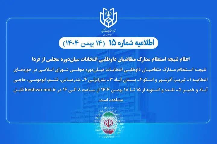 اعلام نتیجه استعلام مدارک متقاضیان داوطلبی انتخابات میاندورهای مجلس از فردا